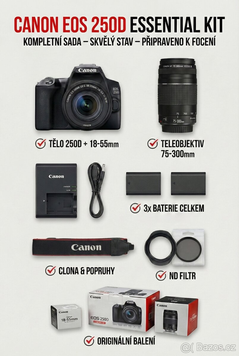 Canon EOS 250D Essential Kit 18-55mm+ 75-300mm