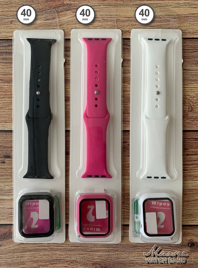 SET silikon řemínek pásek k Apple Watch + kryt se sklem 40mm