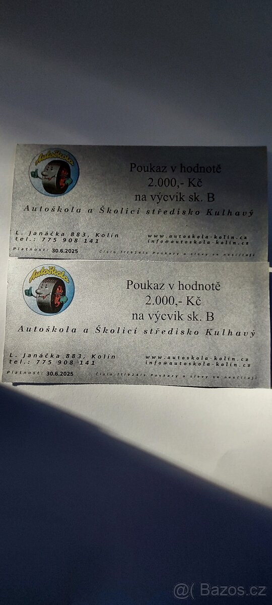 Prodám poukazy v celkové hodnotě 4000 korun na autoškolu