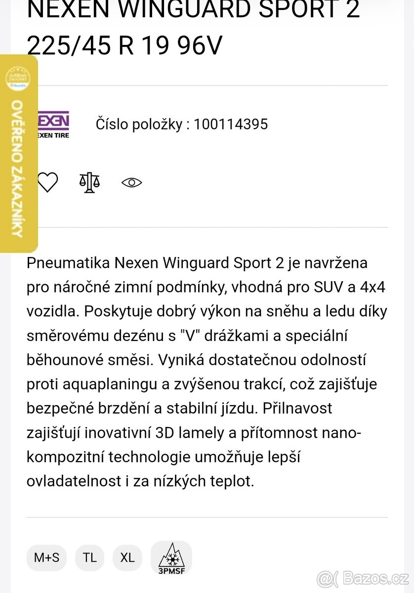 4ks Zimní pneu Nexen winguard sport 2 - 225/45/19 - 96V