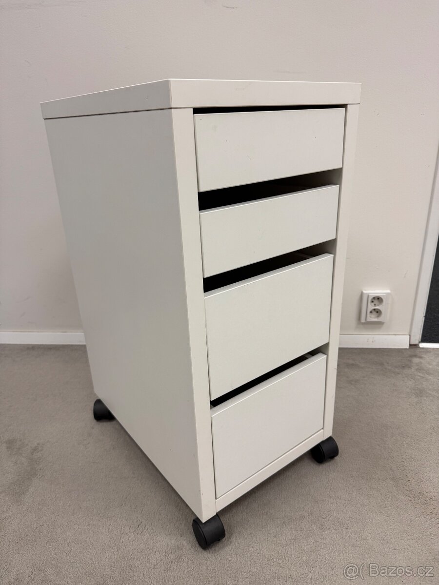 Kancelářská zásuvková skříňka na kolečkách – bílá, moderní d