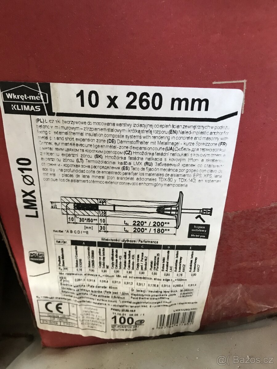 hmozdiny na fasadni polystyren 10x260 s kovovym trnem