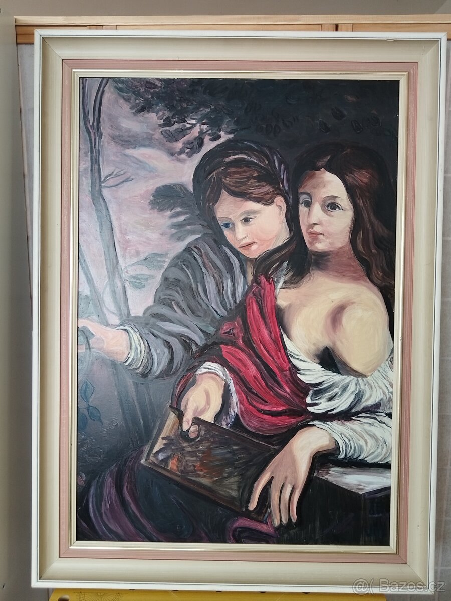 obraz PŘÍTELKYNĚ, olej, sign. mon. JM r. 1987