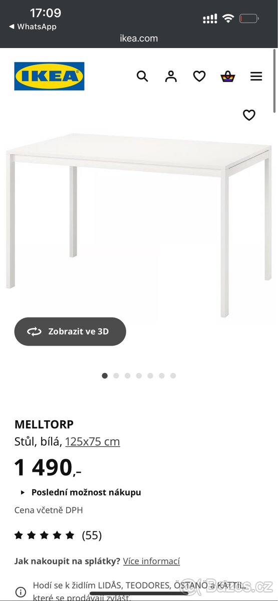 Stůl Melltorp 125x75 cm