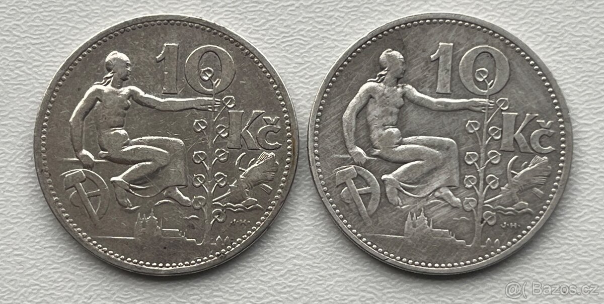 2 stříbrné historické mince 10 Kč