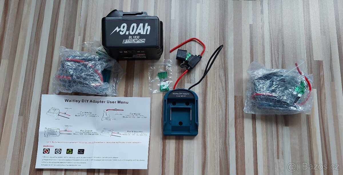 Aku Redukce Makita 18V,14V s dráty+vypínač+pojistka,TOP.