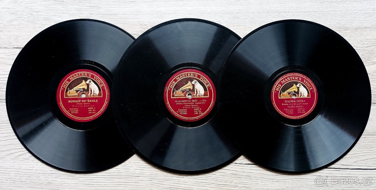 Vlasta Burian, tři starožitné gramodesky His Master’s Voice
