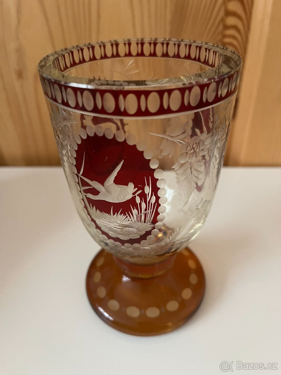 Nádherný starožitný pohár s mysliveckým motivem