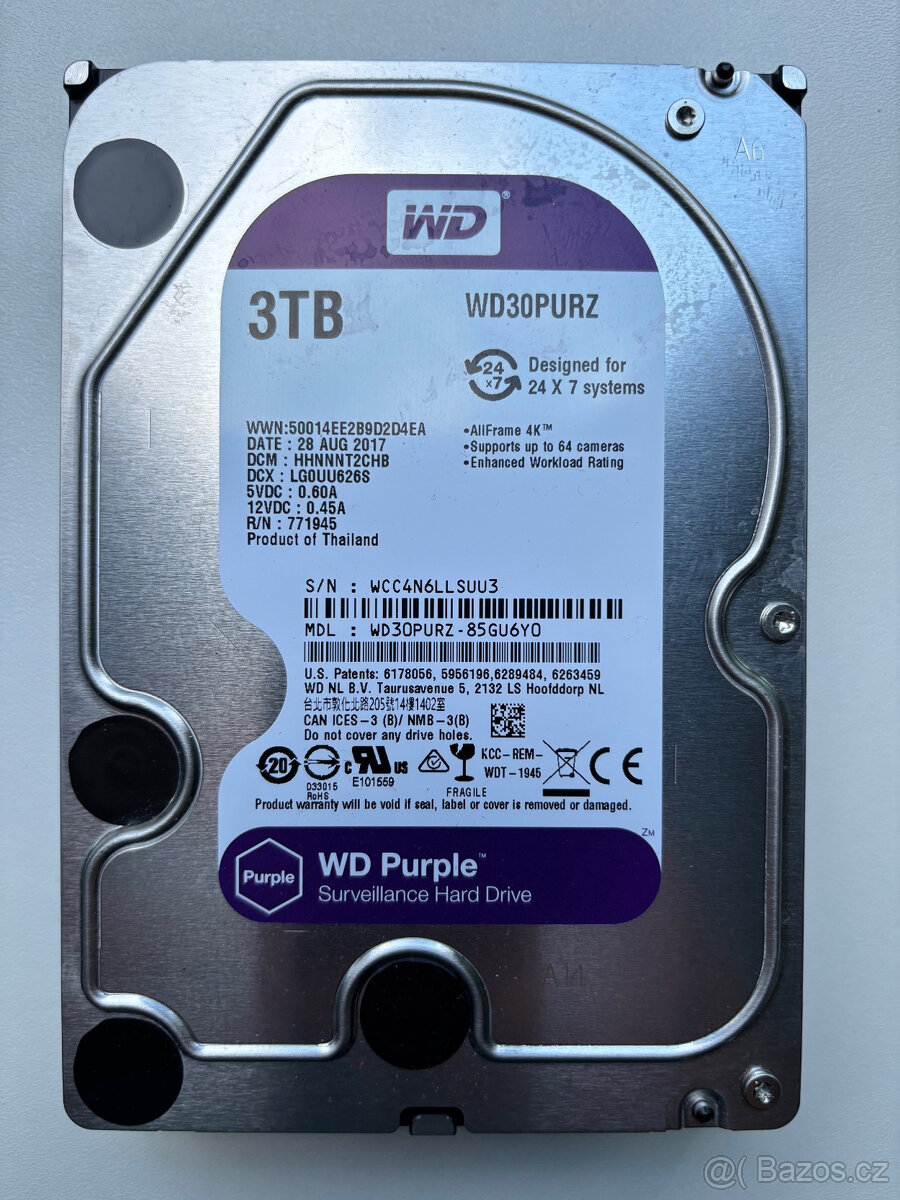 WD Purple 3TB, WD30PURZ, SATAIII, 3.5"