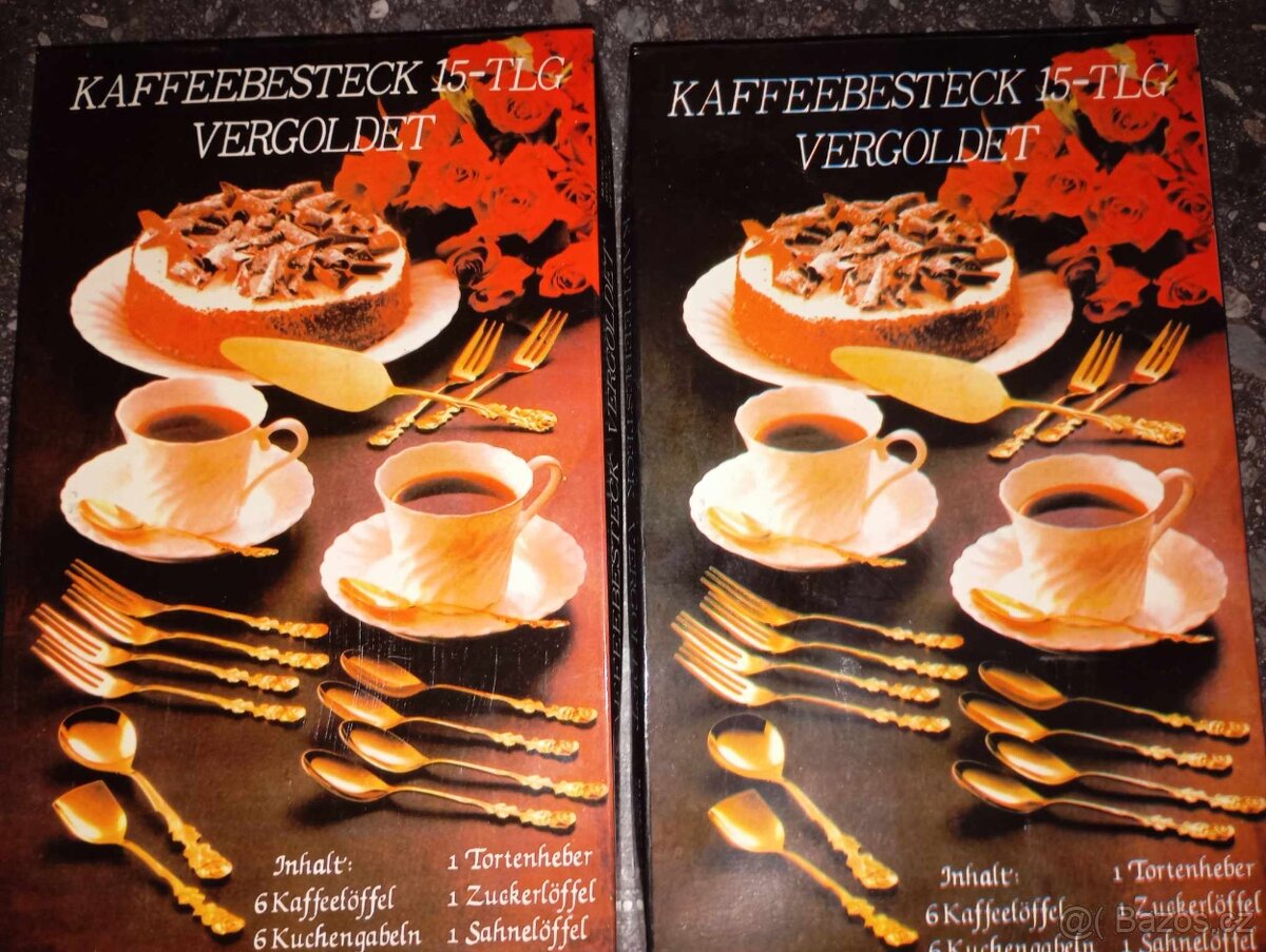 Sada příborů Kaffeebesteck 15-TLG Vergoldet 2x