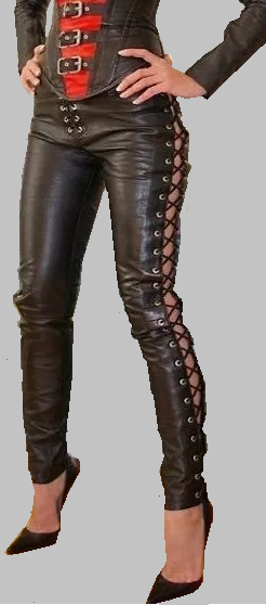 Kožené Dámske Šnurovacie Čierne Nohavice