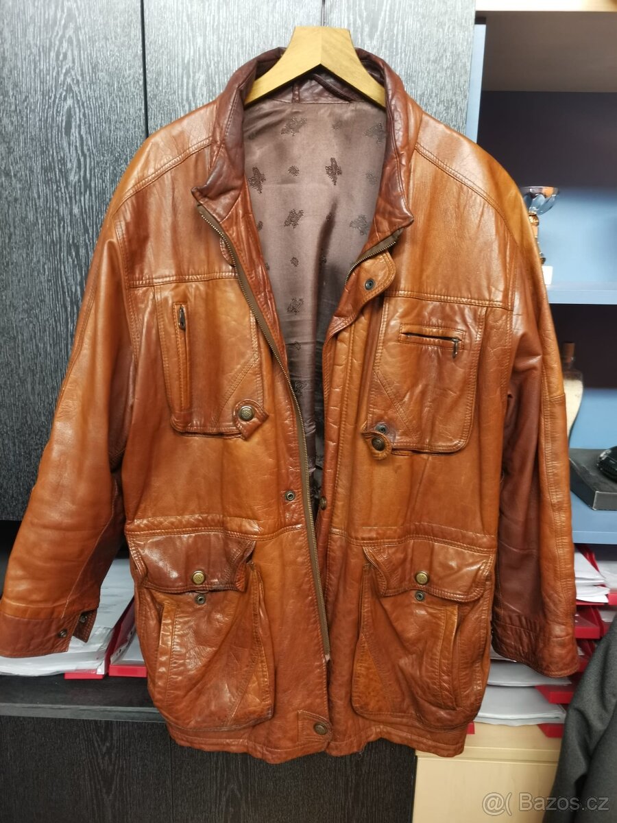 Kožená bunda/kabát parka hnědá XL