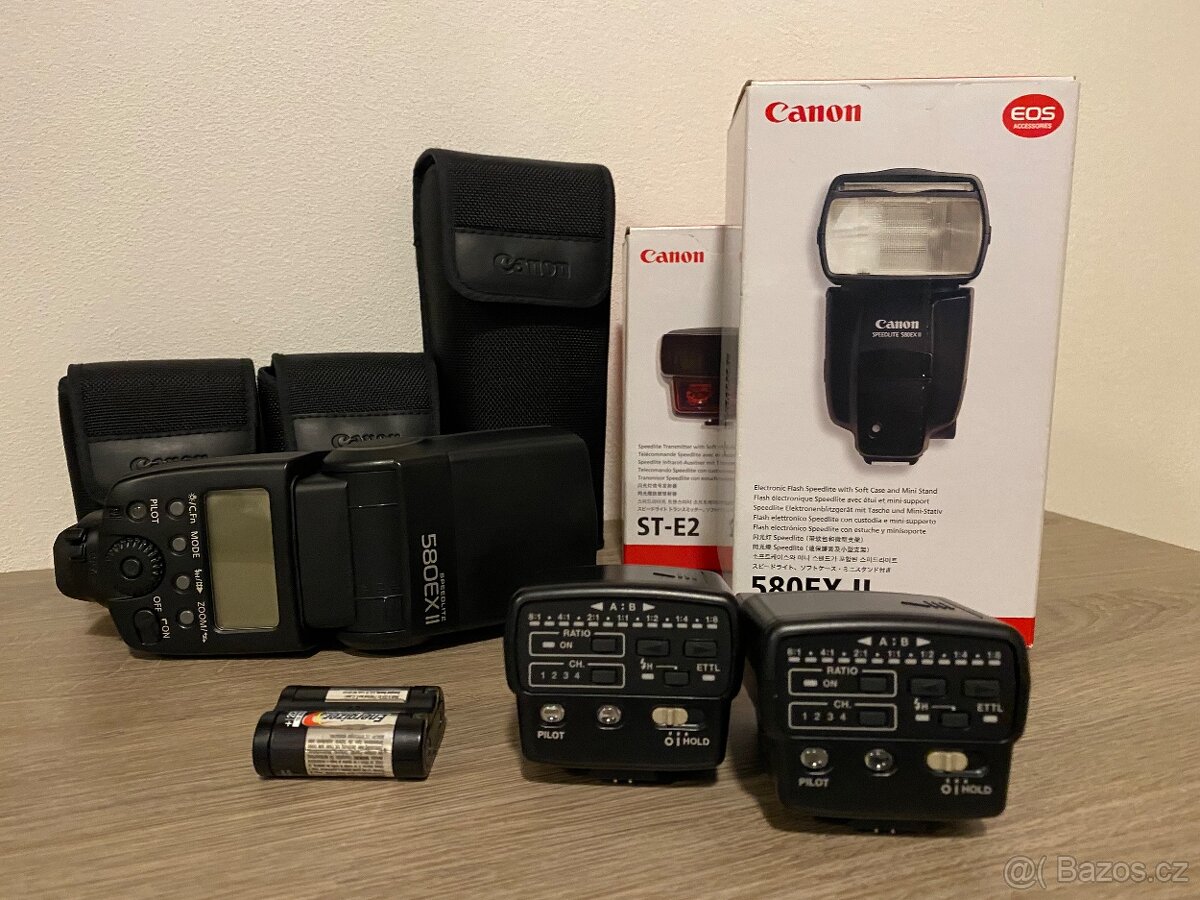 Blesk Canon Speedlite 580EX II + 2x transmitter Canon ST-E2
