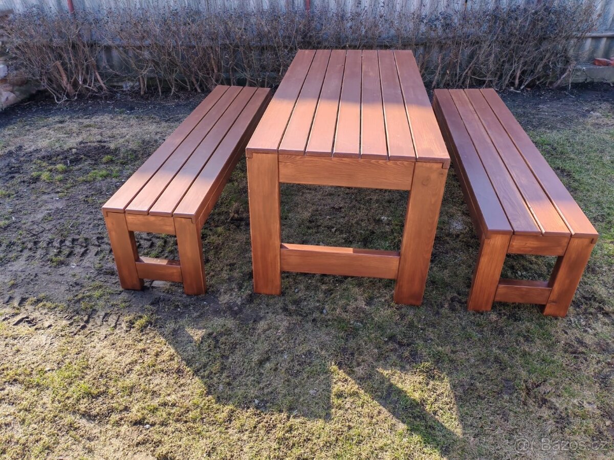 Pivní set - NOVÝ (stůl + 2 lavice) - ruční výroba