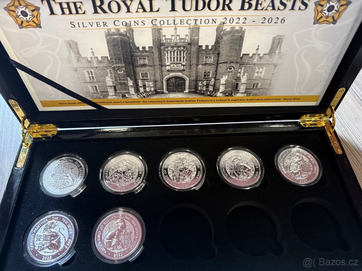 7x stříbrná mince Royal Tudor Beasts 2oz v etui 2022