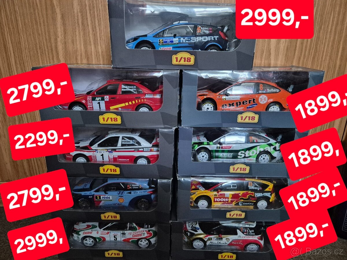 Rally modely 1:18 , ceny u foto.Toyota,mitsubishi,ford..