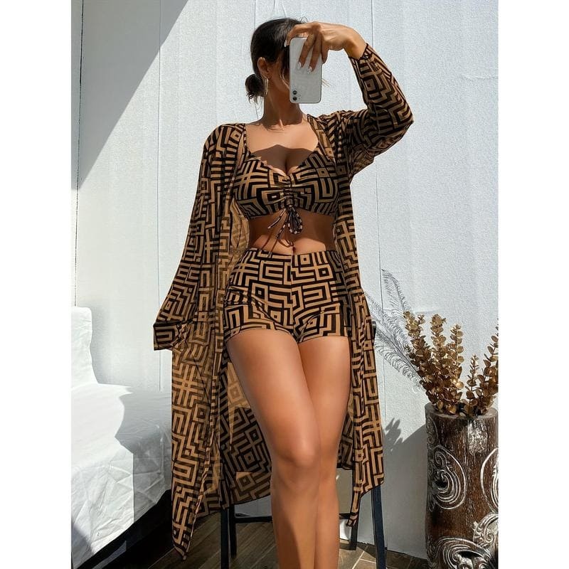 Tropický Plavkový Set s Kimono