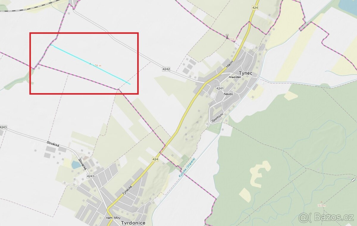 Prodej uceleného pole – 1 128 m² - kú Týnec na Moravě