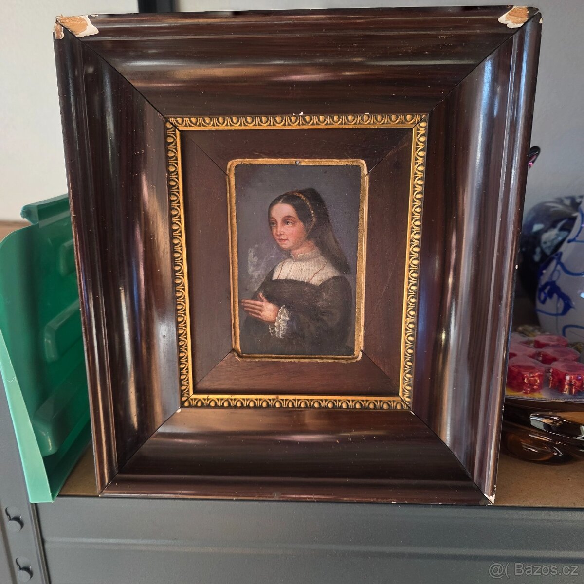 Krásný starý bidermaier obrázek na plechu