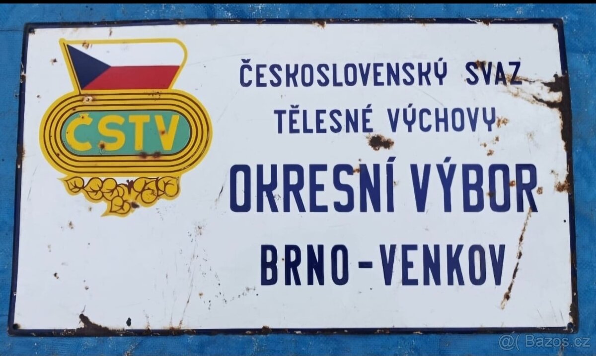 Velká smaltovaná cedule ČSTV BRNO ČSSR