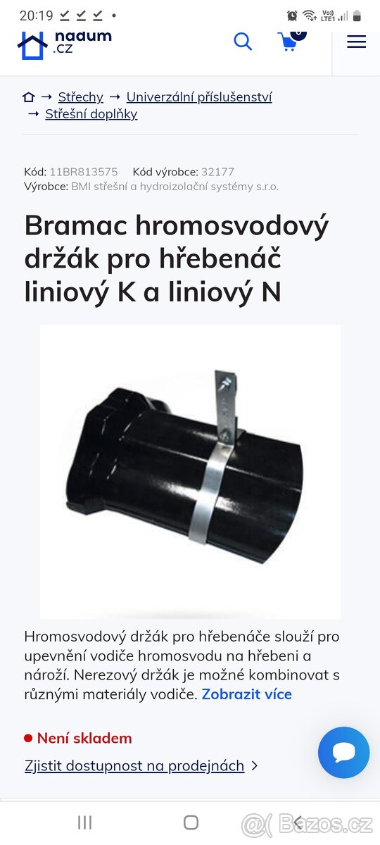 Bramac hromosvodový držák pro hřebenáč