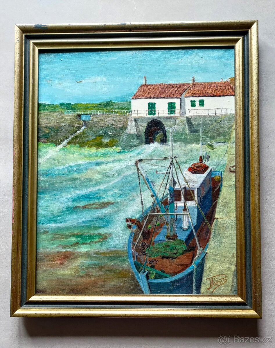 LOĎ U ZDYMADLA NA OSTROVĚ RÉ /1989/olej na plátně