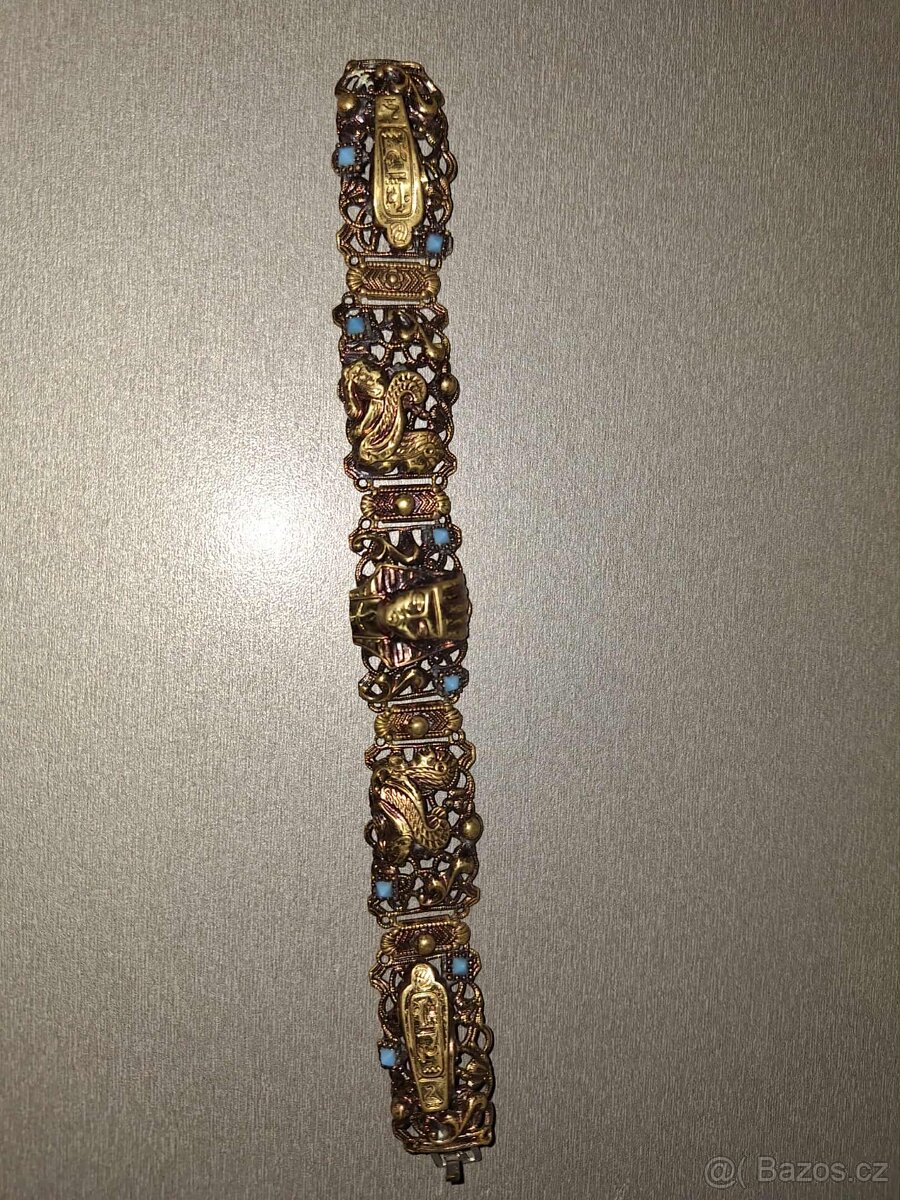 Starožitný filigránový náramek s orientálními motivy , ruční