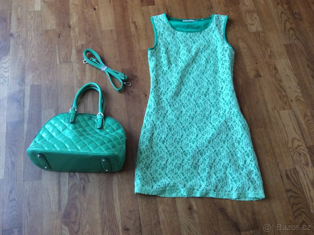 Dámské zelenkavé šaty EMOI vel. 36 a kabelka