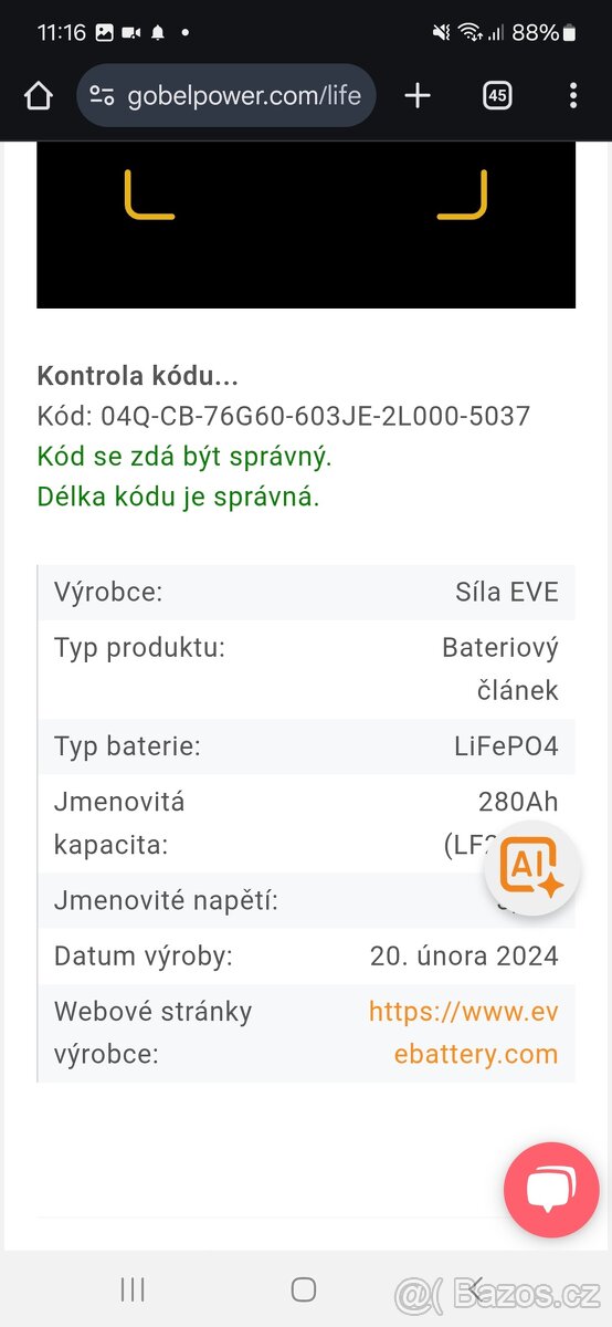Lifepo4 EVE 280Ah 8000 cyklů 3,2V