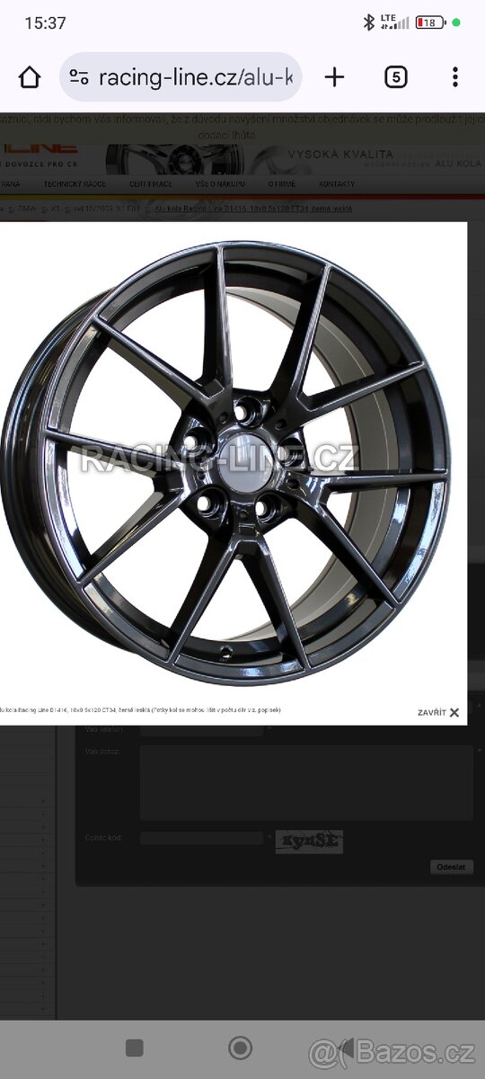 Alu kola 5x120 R18, 8" ET34