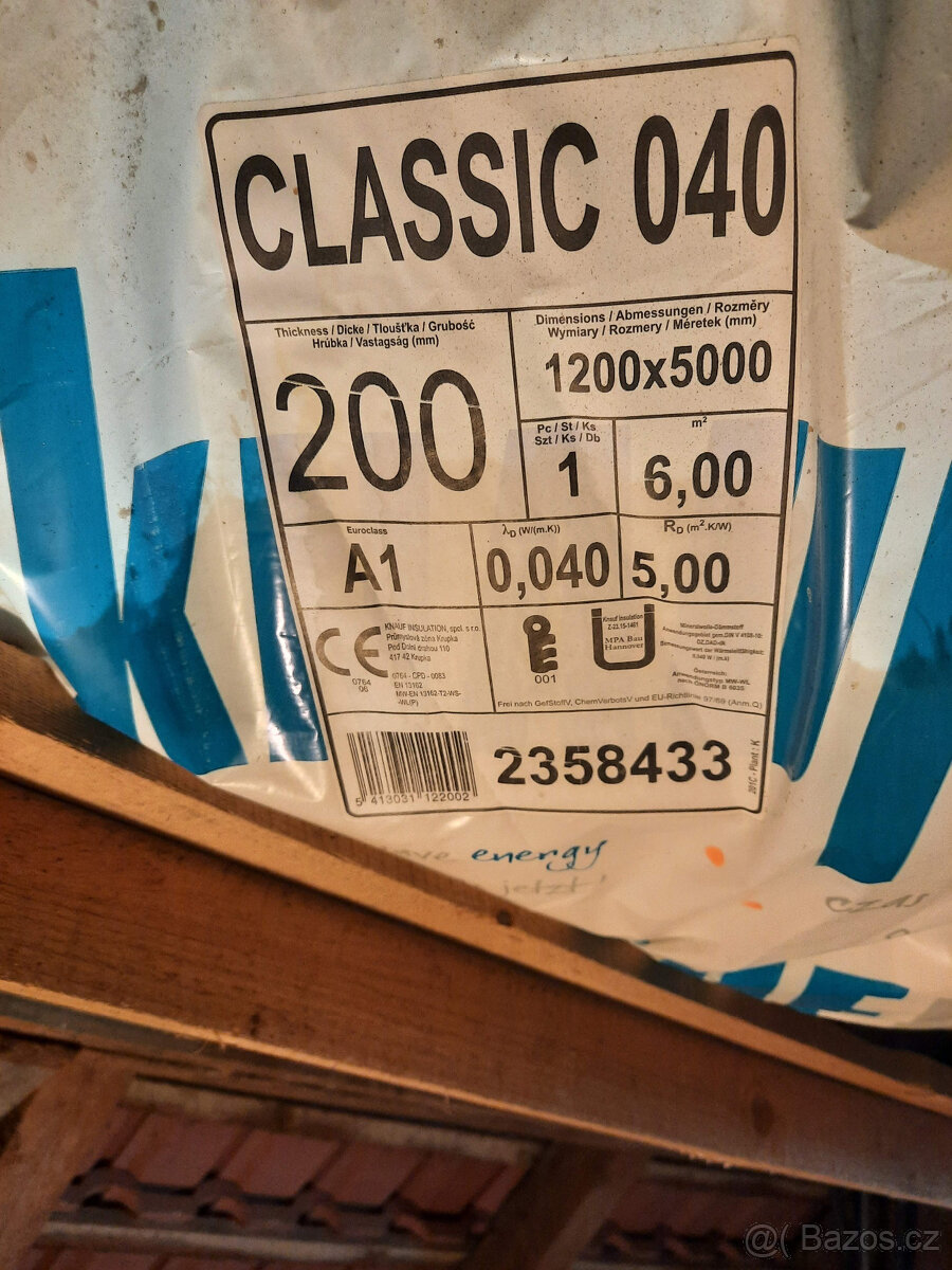 Tepelná izolace v roli, tl 200 mm a v deskách tl.120 mm