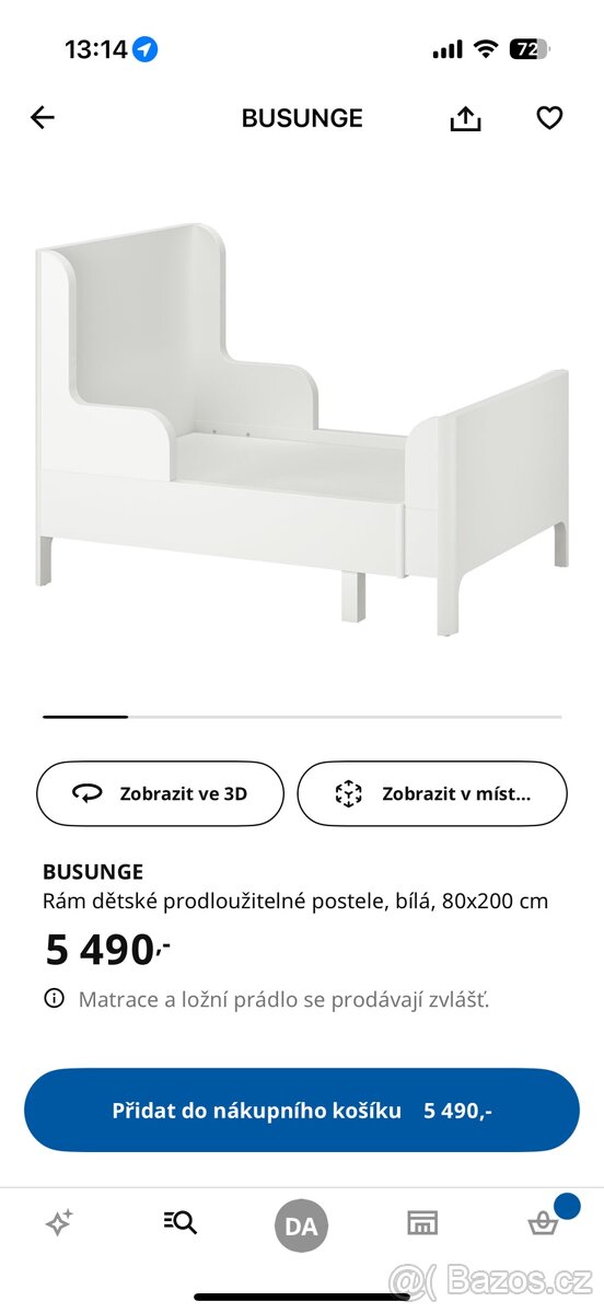 BUSUNGE Rám dětské prodloužitelné postele, bílá, 80x200 cm