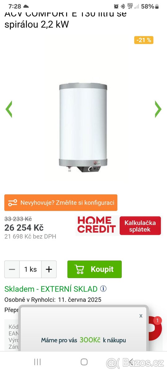 Nerezový bojler ACV 130l CUG