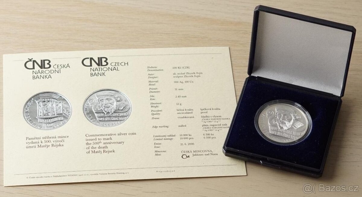 Mince 200 Kč 2006 Matěj Rejsek Proof ČNB