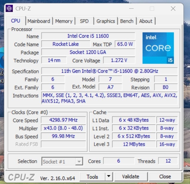 CPU Intel Core i5-11600