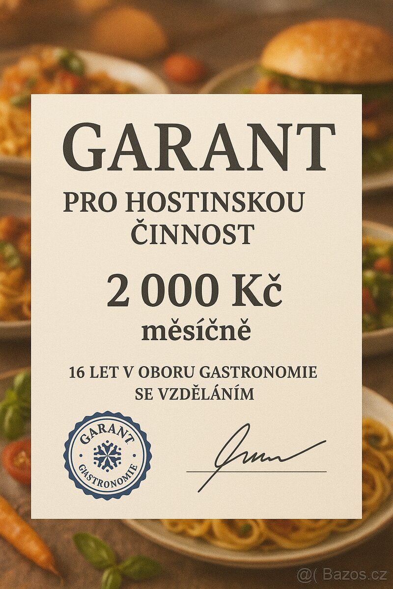 Garant - hostinská činnost 2 000 Kč