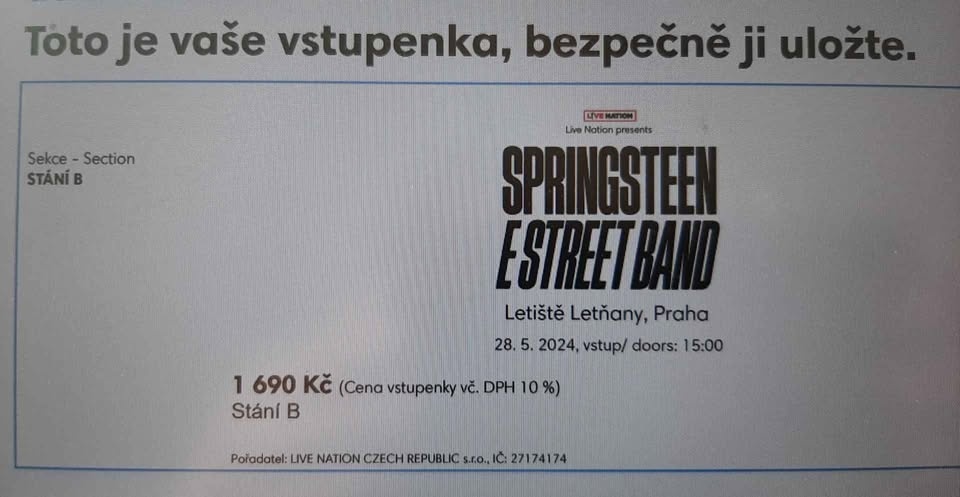 Lístek Springsteen E Street Band Letňany
