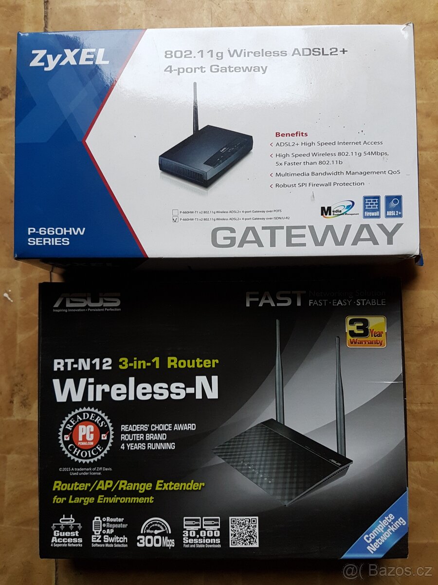 Prodám 2 ks Wi-Fi  router Asus RT-N12 a Zyxel P-660 HW
