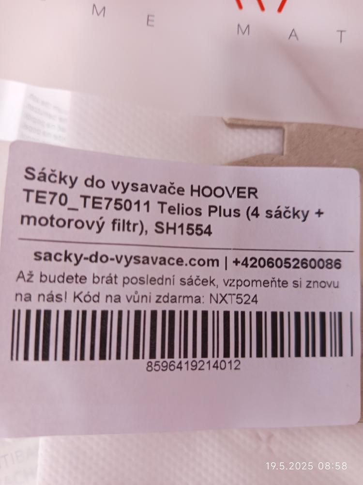 HOOVER TE70_TE75011 Telios Plus, SH1554 sáčky do vysavače