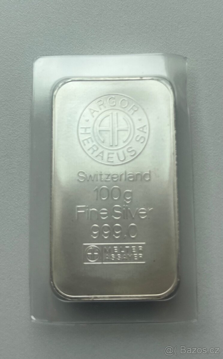 Stříbrný slitek Argor Heraeus 100 g – Fine Silver 999,0