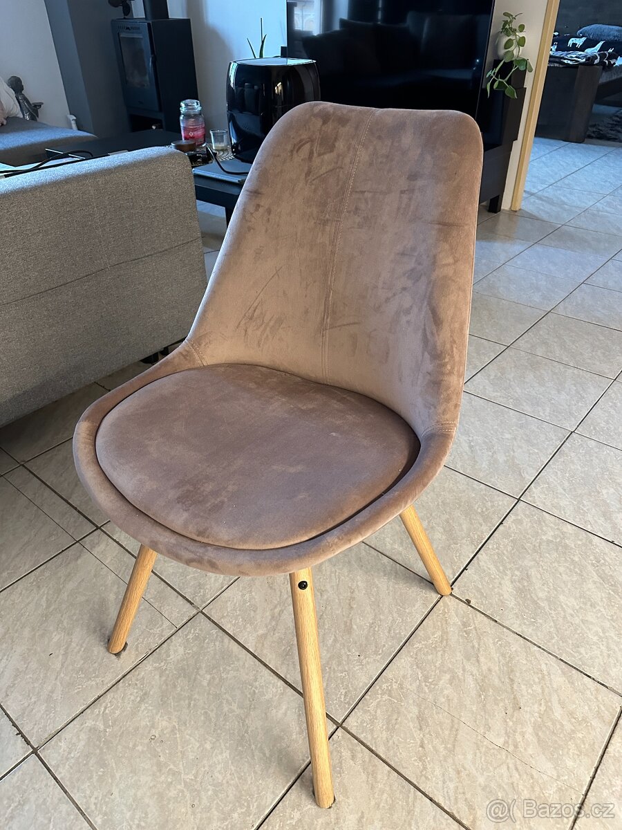 Zánovní jídelní židle KASTRUP samet růžová / dub