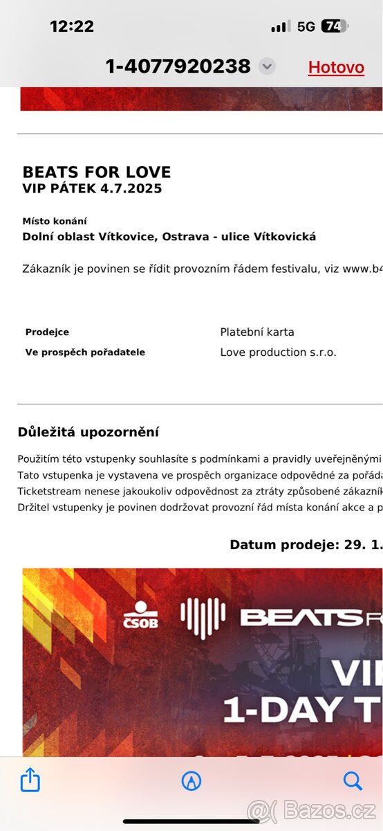 VIP vstupenky na Beats For Love