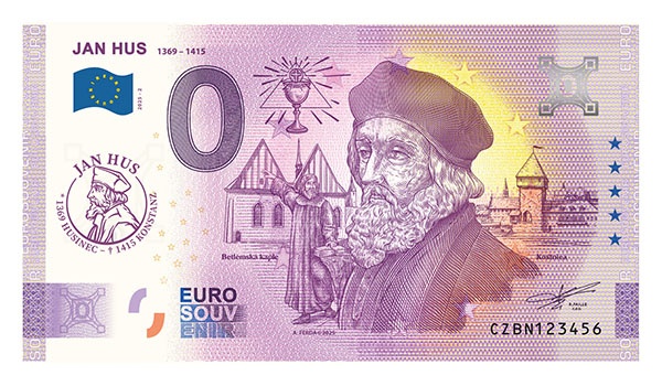 0 EuroSouvenir Euro bankovka JAN HUS fialový přítisk