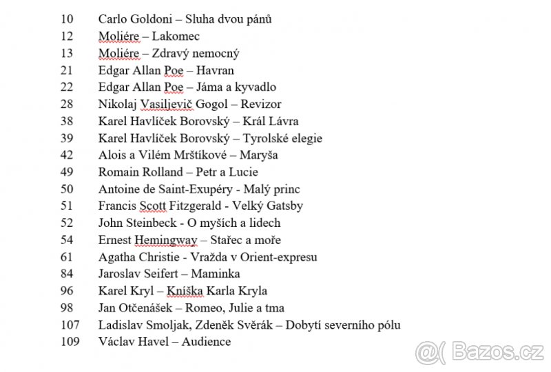 Maturitní otázky z ČJ (literatury) - 20 knih