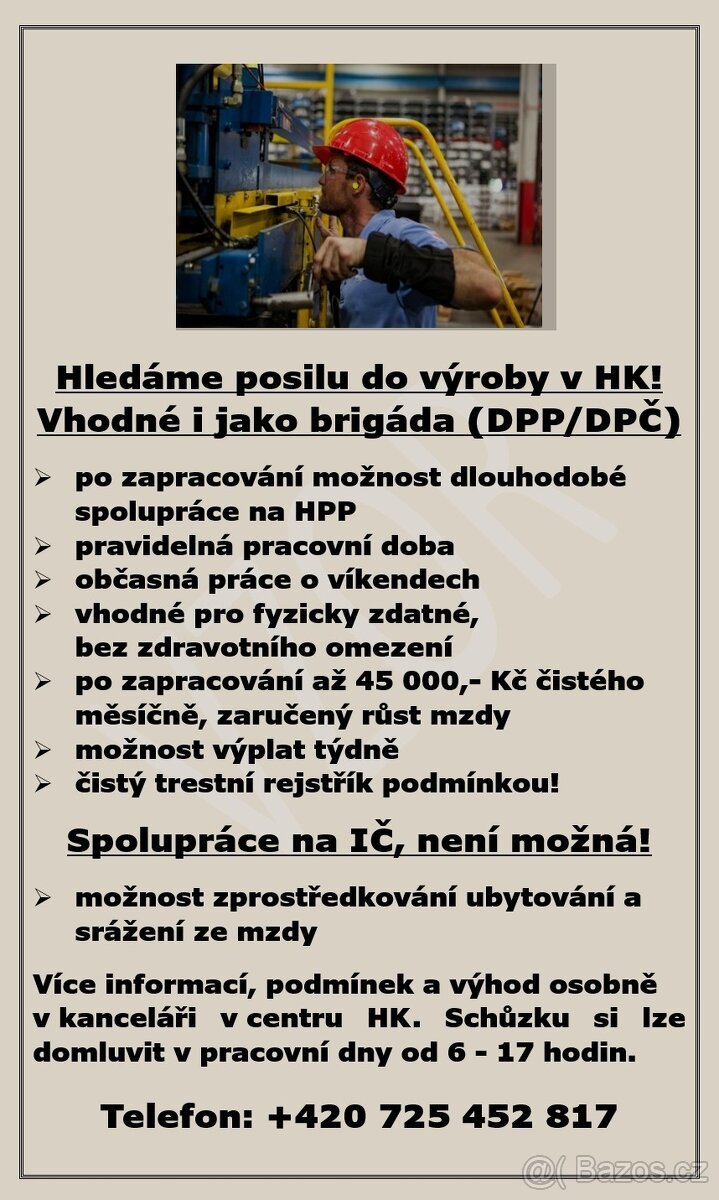 Práce - brigáda - výroba v centru HK