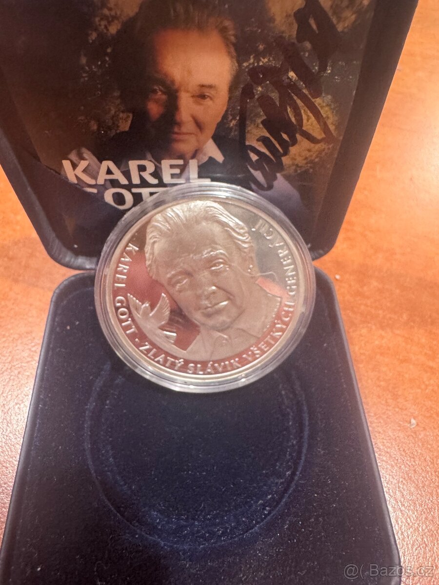Stříbrná mince Karel Gott s podpisem sběratelská edice 50ks