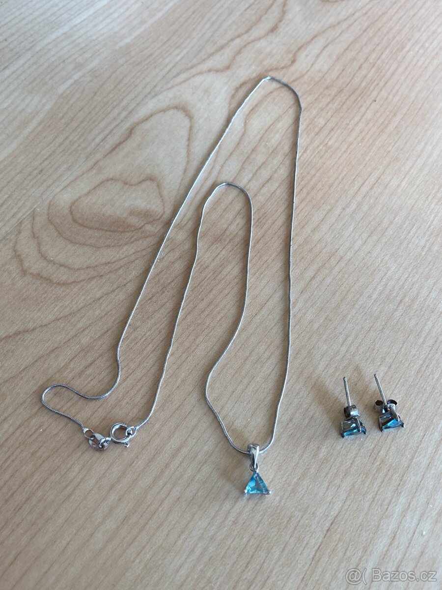 Sada Řetízek stříbro s kamínkem a náušnice