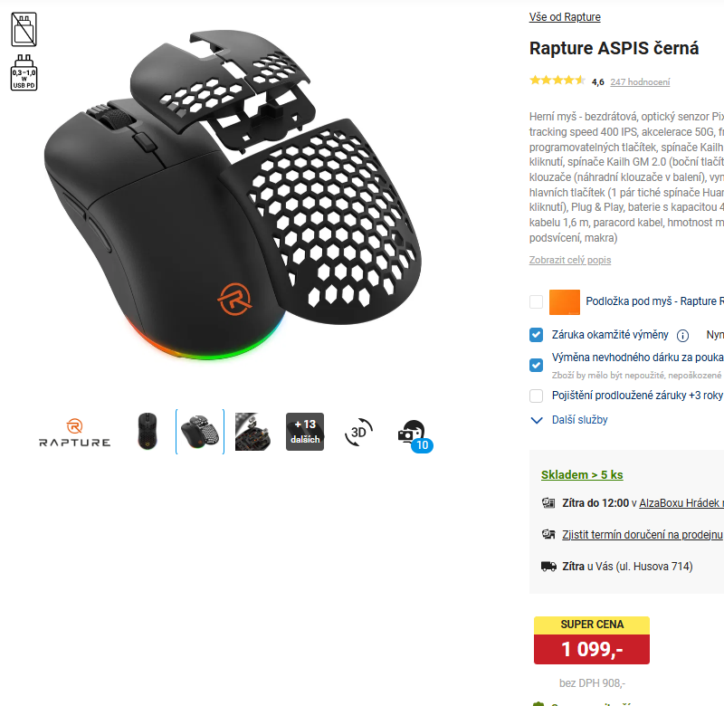 Herní bezdrátová myš Rapture ASPIS černá NOVÁ