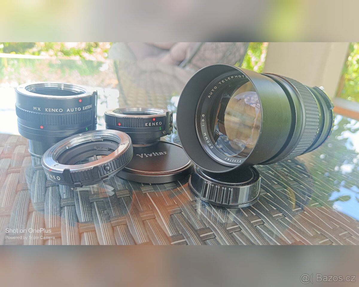 Vivitar Auto 3.5/200 mm + makrokroužky Kenko pro bajonet MD
