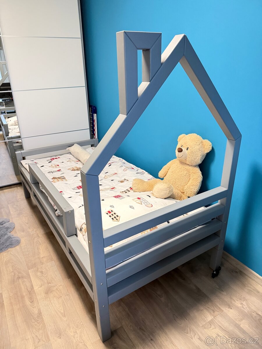 Dětská postel Benlemi domeček, šedá, masiv, top stav